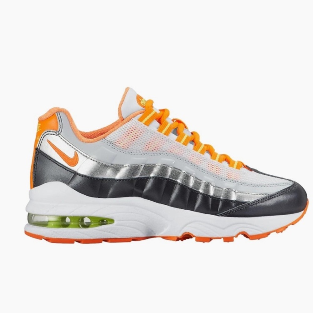 Nike Air Max 95 White Orange Metallic Silver (GS) - Picture 2 of 8